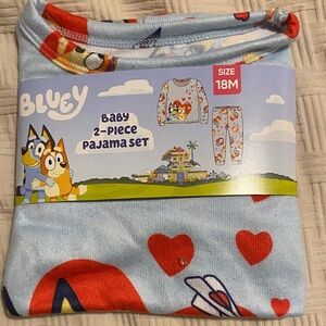 Bluey Baby 2-Piece Pajama Set - Light Blue & Red Hearts (18M)
